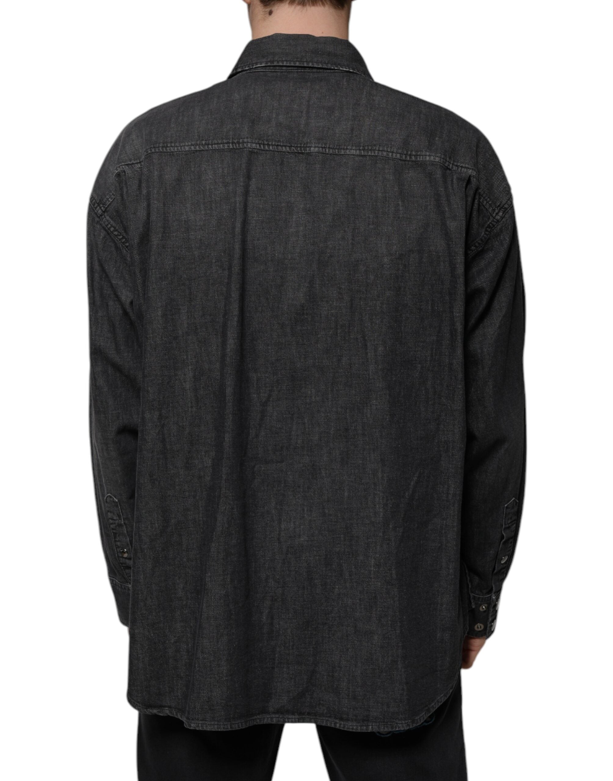 Dolce & Gabbana Black logo cotton shirt with denim button placket